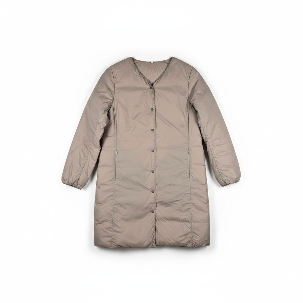 Muji Womens Lightweight Down Long Line Puffer Coat Jacket Beige M Minimalist